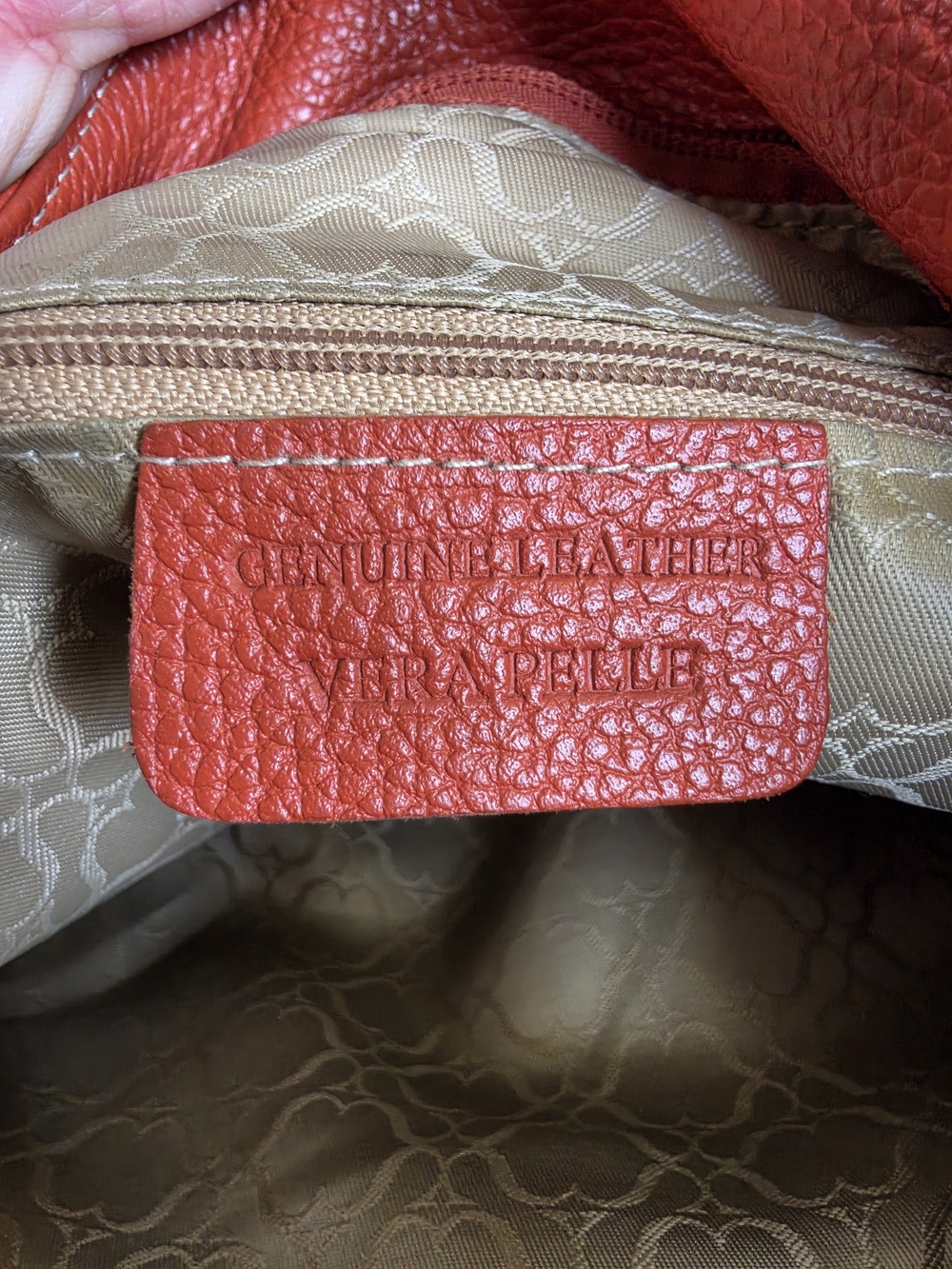 Vera Pelle Pebbled Leather Shoulder Hobo in Burnt Orange - Picture 10 of 13